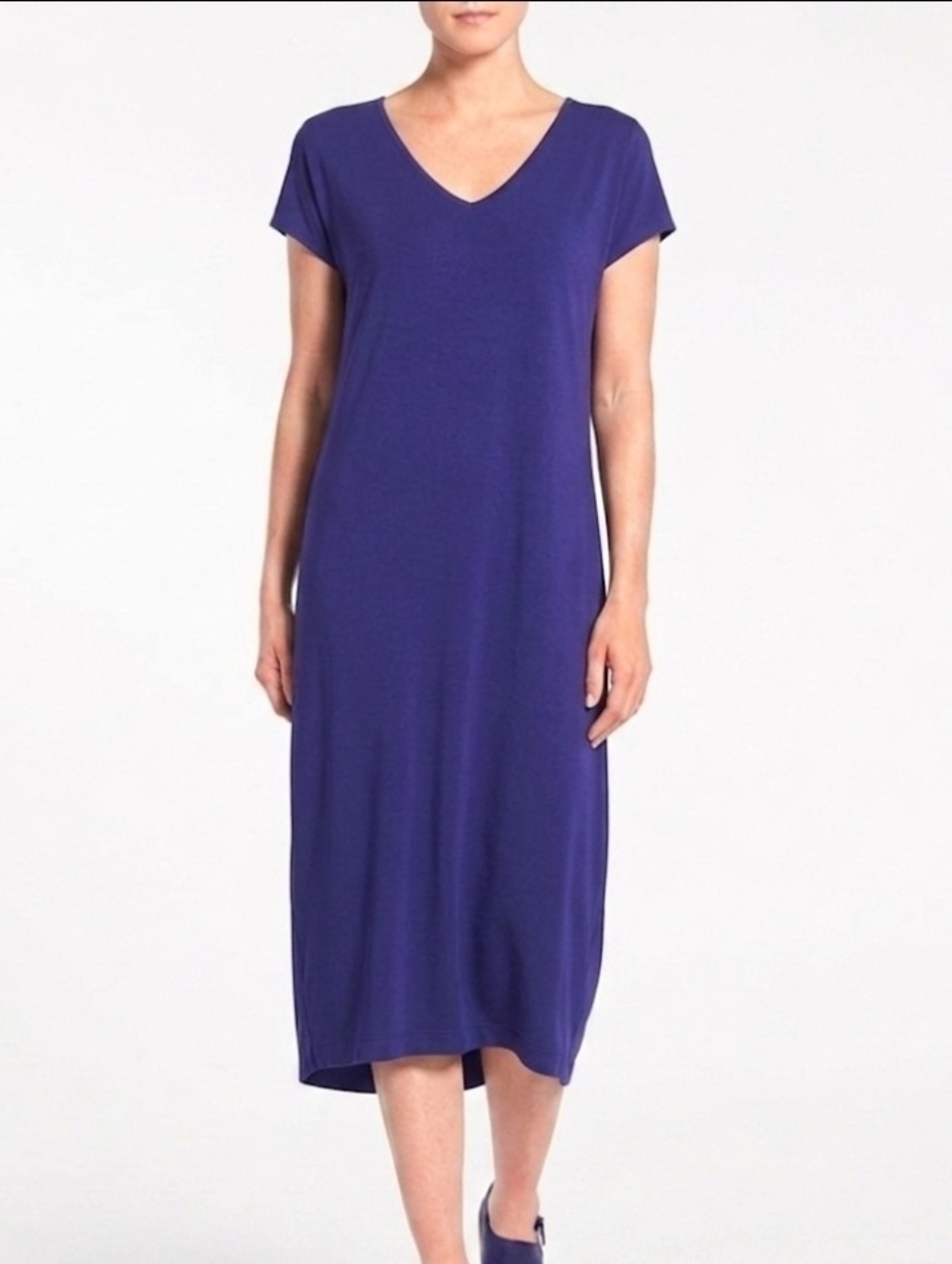 Eileen Fisher Plum Purple Viscose Stretch Jersey Knit Midi Dress Oversized XL